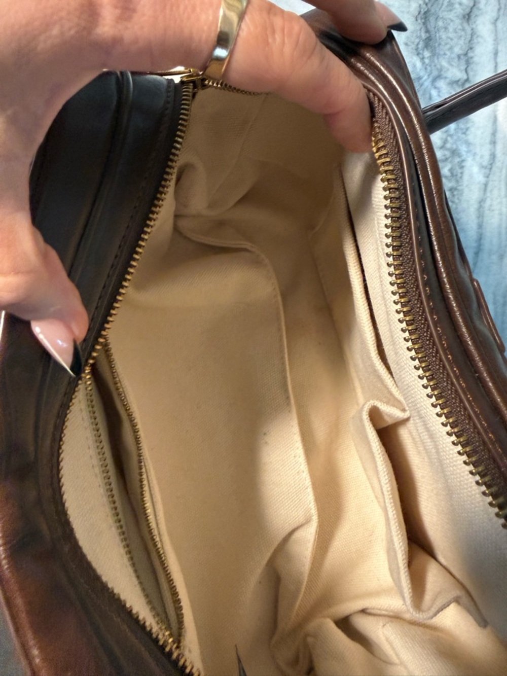 Brandy Melville Brown Leather Barrel Satchel with Gold Buckle - Picture 3 of 4